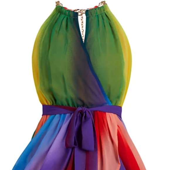 NWT RAINBOW DRAPED DRESS - Pride - Tulip Skirt - M - Picture 7 of 8